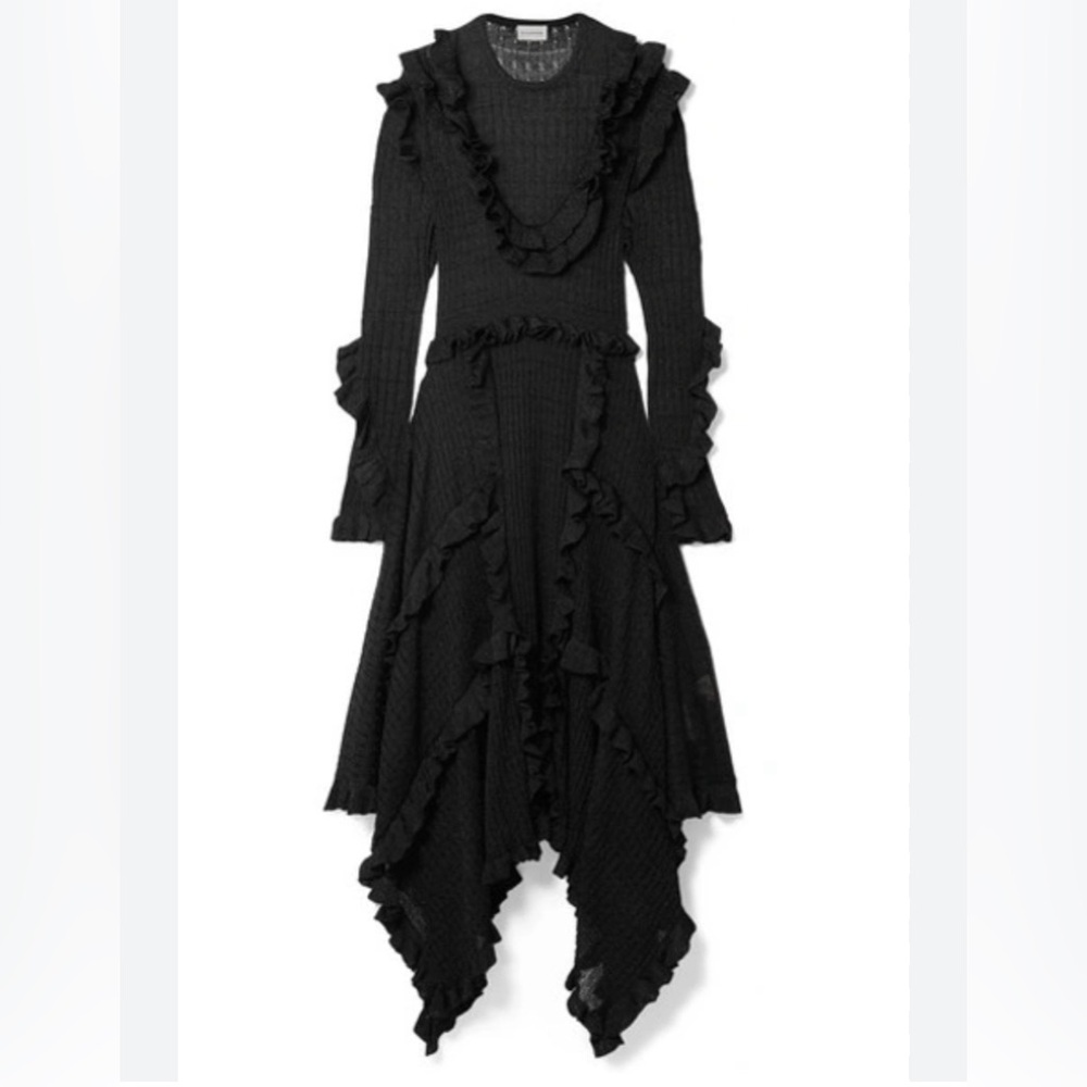 By Malene Birger Erna asymmetric ruffled pointelle-knit lurex maxi dress Black